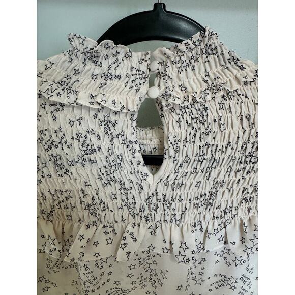 Rebecca Minkoff Sharon Smocked Ruffled Star-Print Top In Blush Pink Size Large - Picture 8 of 12